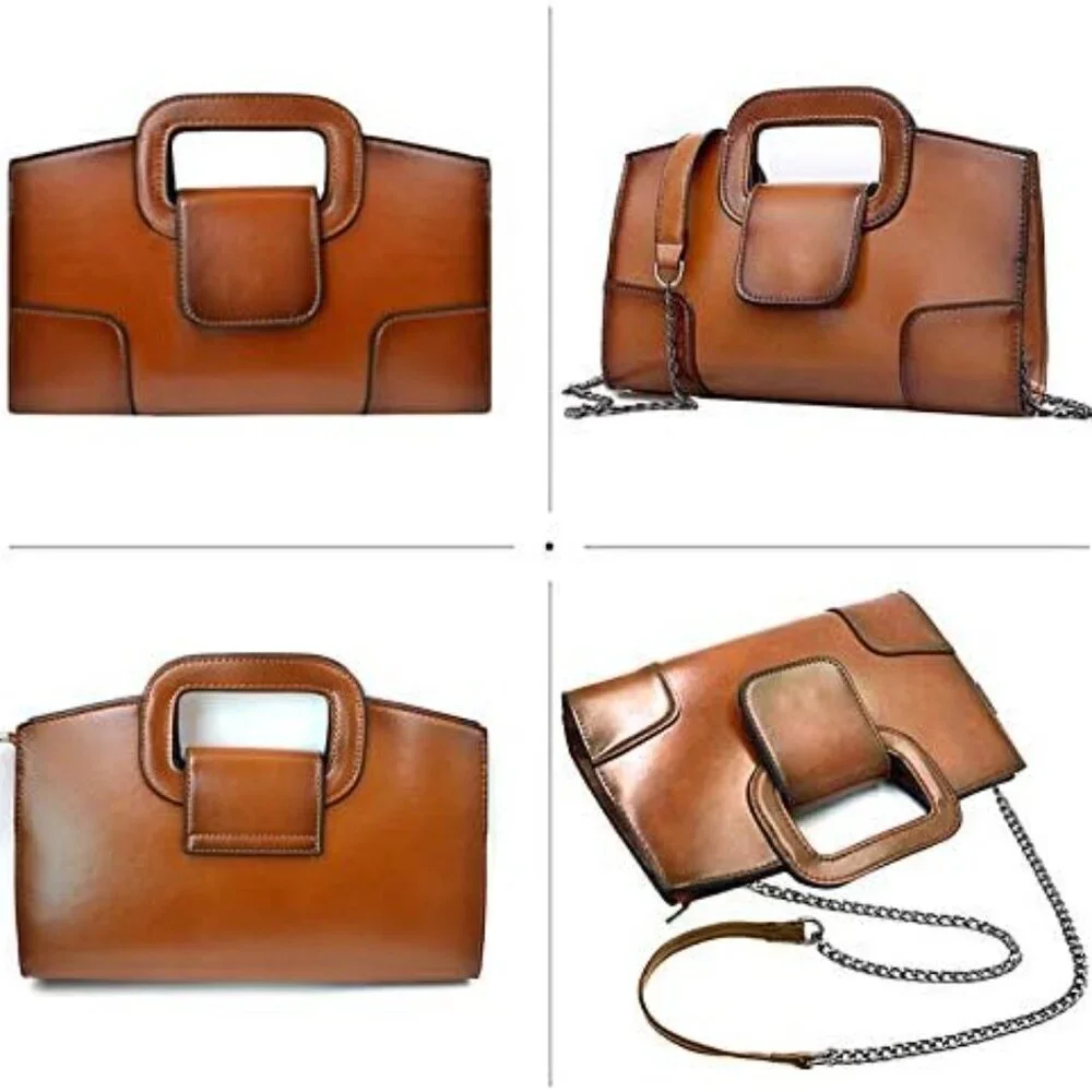 Women Vintage Flap Tote PU Leather Shoulder Handbag Clutch Purse